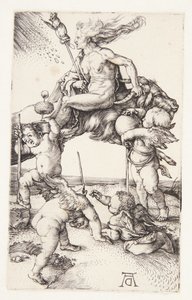 Boszorkány, aki hátrafelé lovagol egy kecskén alkotó: Albrecht Dürer