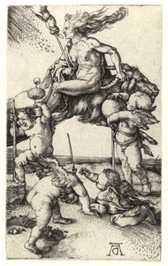 Egy kecskén hátrafelé lovagló boszorkány, 1505 körül alkotó: Albrecht Dürer