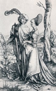 Fiatal pár halállal fenyegetve" vagy "The Promenade", 1495, 1906 alkotó: Albrecht Dürer