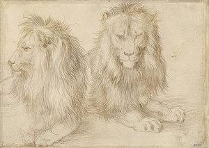 Két hazug oroszlán. 1521 alkotó: Albrecht Dürer