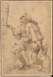 Egy groteszk férfi térdel, magas söröspoharat tart a tövénél alkotó: Albrecht Dürer