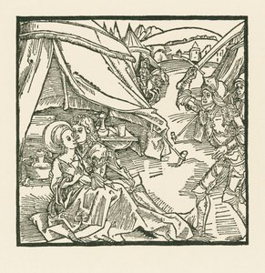 Az izraelita sereg egyik lovagja megöl egy másik lovagot, akit pogány szeretőjével talál. alkotó: Albrecht Dürer or Duerer