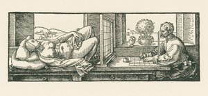 Egy férfi, aki egy fekvő nőt rajzol alkotó: Albrecht Dürer or Duerer