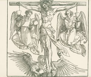 Krisztus a kereszten három angyallal, 1513 körül (fametszet) alkotó: Albrecht Dürer or Duerer
