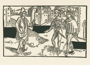 Davus, Pamphilus és Charinus, 1492-93 körül (fametszet) alkotó: Albrecht Dürer or Duerer