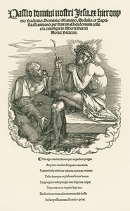 Egy katona gúnyolja a Fájdalmas embert, 1511 körül (fametszet) alkotó: Albrecht Dürer or Duerer