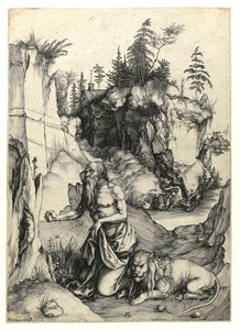 Bűnbánó Szent Jeromos, 1497 körül (Burin-metszet) alkotó: Albrecht Dürer