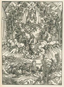 Szent János Isten és a huszonnégy mennyei vén előtt. Szent János Jelenései, 1496 körül (fametszet) alkotó: Albrecht Dürer or Duerer