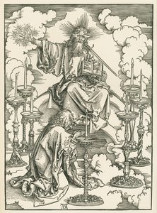 Szent János látomása Krisztusról és a hét gyertyatartóról. Isteni Szent János kinyilatkoztatása, 1496-98 körül (fametszet) alkotó: Albrecht Dürer or Duerer
