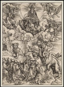 Apokalipszis: A kétszarvú fenevad, mint egy bárány, 1496-97 alkotó: Albrecht Dürer
