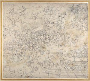 A támadás Rorschach közelében, a Konstanzi-tónál, 1500 körül (toll és tinta papíron) alkotó: Albrecht Dürer
