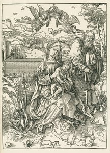 A Szent Család három nyúllal, 1497 körül (fametszet) alkotó: Albrecht Dürer or Duerer