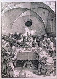 Az utolsó vacsora a "Nagy passió" sorozatból, pub. 1511 (fametszet) alkotó: Albrecht Dürer