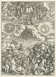 Az ötödik és hatodik pecsét megnyitása. Szent János Jelenései, 1497-98 körül (fametszet) alkotó: Albrecht Dürer or Duerer