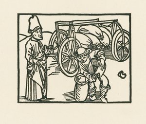 A pap zsákot tart egy szekéren, és zabot tesznek bele, 1489-90 körül (fametszet). alkotó: Albrecht Dürer or Duerer
