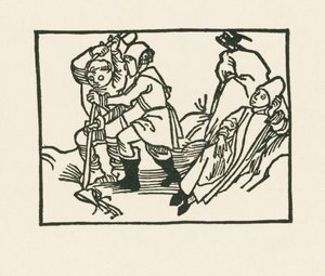 A pap a réten fekszik, egy holló kukorékol egy üreges kövön, 1489-90 körül (fametszet) alkotó: Albrecht Dürer or Duerer