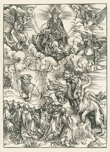 A tengeri szörny és a bárányszarvú fenevad. Szent János Jelenései, 1496-97 körül (fametszet) alkotó: Albrecht Dürer or Duerer