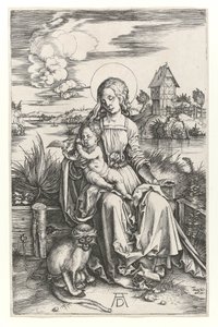 Szűz a majommal, 1498 körül (Burin-metszet) alkotó: Albrecht Dürer