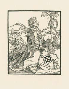 A költő Sebastian Brant térdelve alkotó: Albrecht Dürer or Duerer