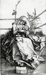 Szűz és gyermek egy füves padon ülve alkotó: Albrecht Dürer