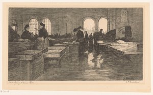 A Vismarkt belseje az amszterdami Nieuwmarkt-on Amszterdami halárverés (eredeti cím a tárgyon) alkotó: Albrecht Felix Reicher (signed by artist)