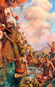 Cook kapitány megérkezése Tahitire (színes litográfia) alkotó: Alec Ball