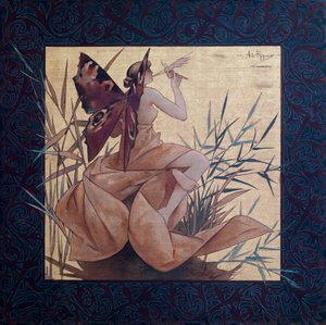 Kompozíció egy szárnyas nimfával a nád között - Alexandre de Riquer i Ynglada (1856-1920) festménye