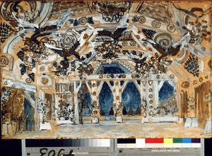 Decor pour la piece de színház La Dame de la mer de Henrik (Henri) Johan Ibsen (1828-1906) (Színpadtervezés H. Ibsen A tengeri hölgy című színházi darabjához). Alekszandr Jakovlevics Golovin (Alexandre Golovine) életműve (1863-1930), pasztell karton alkotó: Aleksandr Jakovlevic Golovin