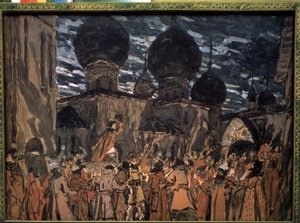 Díszlet Nyikolaj Rimszkij-Korszakov (1844-1908) A Pskov Maiden című operájához (N. Rimszkij-Korszakov A Pskov Maiden című operájának színpadtervezése) Alekszandr Jakovlevics Golovin művei (Al alkotó: Aleksandr Jakovlevic Golovin