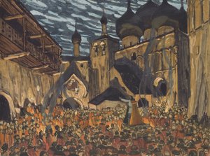Színpadterv N. Rimszkij-Korszakov A pszkov szobalány című operájához alkotó: Aleksandr Jakovlevic Golovin