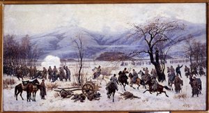 Orosz-török ​​(orosz-török) háború (1877-1878): A negyedik Shipka-hágói csata Bulgáriában 1878. január 5. és 9. között (The Fourth Battle of Shipka Pass). Alekszej Danilovics Kivsenko (1851-1895) festménye