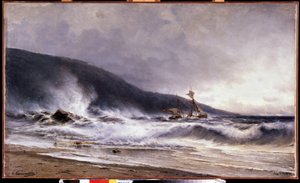 Ecume a Cap Martin (Franciaország) (Surf at Cap Martin). Alekszej Petrovics Bogoljubov (Bogoliubov vagy Bogoliubov) festménye (1824-1896). Olajfestmény alkotó: Aleksei Petrovich Bogolyubov