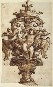 Dizájn egy kocsi végére (toll és barna tinta grafittal, papíron) alkotó: Alessandro Algardi