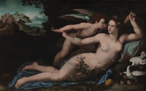 Vénusz lefegyverzi Cupido-t alkotó: Alessandro Allori