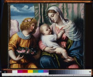 Madonna gyermekkel és angyallal alkotó: Alessandro Bonvicino Moretto