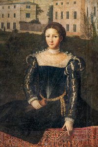 Nemesasszony portréja, a Nemes Hölgyek Kisszobájának részlete (olaj, vászon a falakra ragasztott) alkotó: Alessandro Bonvicino Moretto