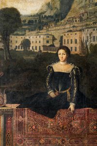Nemesasszony portréja, a Nemes Hölgyek Kisszobájának részlete (olaj, vászon a falakra ragasztott) alkotó: Alessandro Bonvicino Moretto