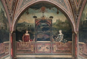 Nemes hölgyek kis szobája (olaj, vászon a falakra ragasztott) alkotó: Alessandro Bonvicino Moretto