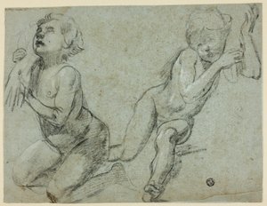 Vázlatok: Két putti, az egyik a halott Krisztus kezét tartja (recto); térdelő alak törzse és lábai (verso). alkotó: Alessandro Casolani