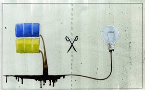 A tiszta energia és a fosszilis tüzelőanyagok allegorikus ábrázolása Alessandro Lonati illusztrációja alkotó: Alessandro Lonati