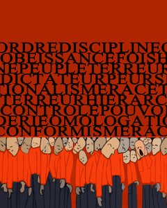 A diktatúra súlyának allegóriája, az elnyomás, az ember feletti fegyelem, a hatalom által összetört tömeg és a zsarnokok félelme - Illusztráció 2014 alkotó: Alessandro Lonati