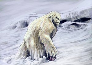 Fantasztikus szörnyek és lények, kriptozoológia: egy jeti vagy „utálatos hóember” antropomorf lény ábrázolása a himalájai folklórból (a Yeti vagy az Abominable Snowman egy majomszerű kriptida, amely állítólag a himalájai Ne régióban lakik