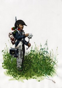 Első Birodalom (1804-1814 és 1815): a nagy francia napóleoni hadsereg katona gyalogos vadásza. Alessandro Lonati rajza alkotó: Alessandro Lonati