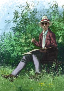 Hermann Hesse festmény a kertben alkotó: Alessandro Lonati