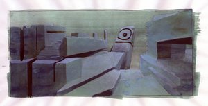 A sziget mítoszának illusztrációja eltűnt az Atlantisz-tenger alatt: a legendás sziget romjai a tenger mélyén. Alessandro Lonati színes rajza. alkotó: Alessandro Lonati