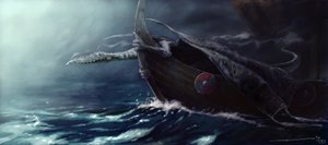 Legendás lény: A sárkány megtámad egy Drakkart (vikinghajó) Alessandro Lonati rajza alkotó: Alessandro Lonati