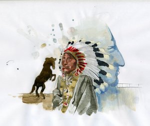 Az Oglala Lakota őrült ló (1840-1877) indián hadvezérének portréja (Tashunka-witko) Illusztráció: Alessandro Lonati alkotó: Alessandro Lonati