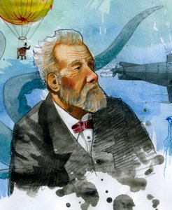 Jules Verne (1828-1905) francia író portréja (Jules Verne francia író portréja) Alessandro Lonati illusztrációja alkotó: Alessandro Lonati