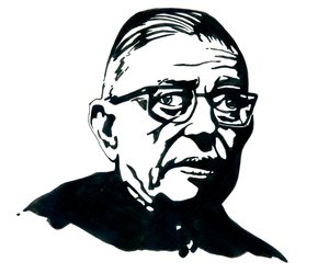 Jean-Paul (Jean Paul) francia író, filozófus és drámaíró portréja, Sartre Rajz alkotó: Alessandro Lonati