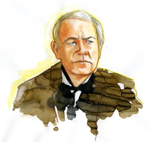 Thomas Edison (1847-1931) fizikus portréja, rajz alkotó: Alessandro Lonati